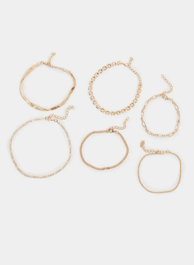 ستايلي مجموعة من 6 أساور سلسلة ذهبية